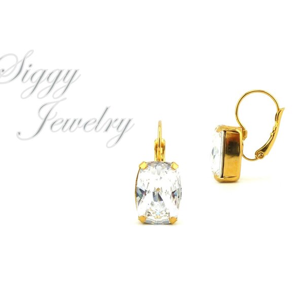 Bridal Cushion Octagon Shaped Clear Crystal Earrings Made with Austrian Crystal - Picture 3 of 6